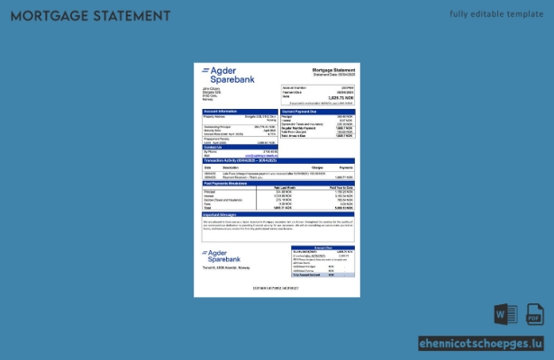 Hypothekenauszug der norwegischen Agder Sparebank als Word- und PDF-Beispielvorschau